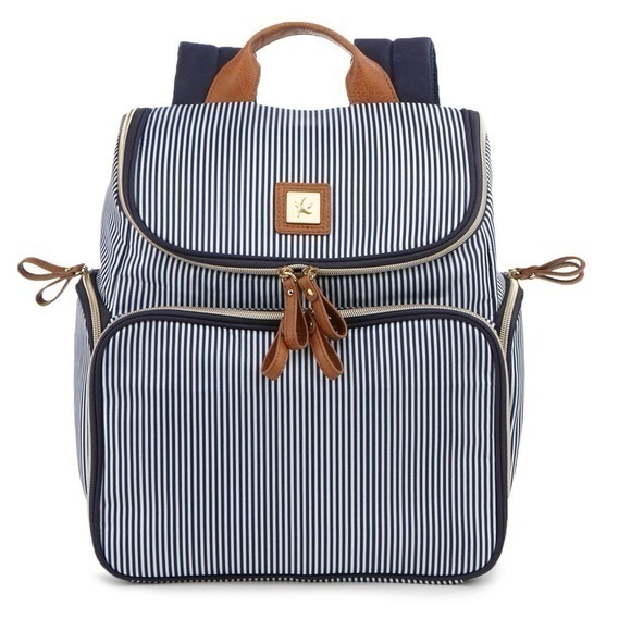Bananafish breast pump/diaper backpack navy and white pin stripes - Picture 1 of 16